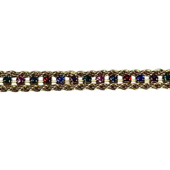 Gold Tone And Multicolored Rhinestones Triple Strand Tennis Bracelet (5720) - Picture 5 of 12